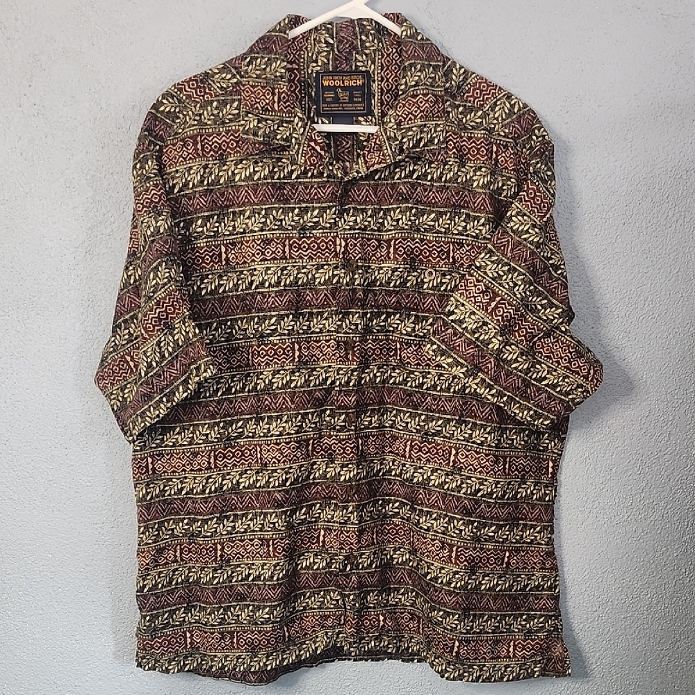 Woolrich Men's Short-Sleeve Patterned Button-Up Shirt- Brown/Red